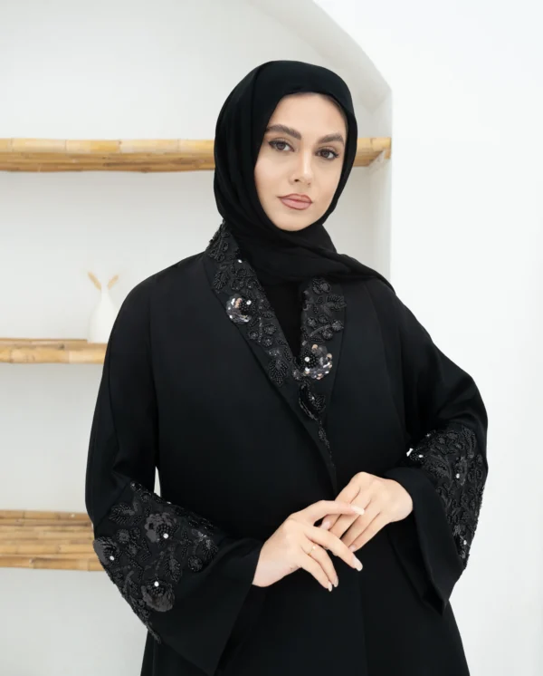 Enchanted Onyx Abaya, Beaded Black Abaya, Luxury Evening Wear, Artistic Embroidery Abaya