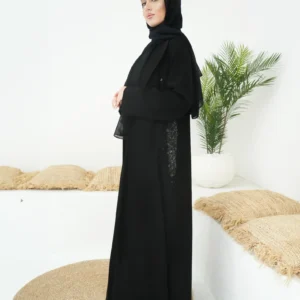 Celestial Nightfall Abaya, Beaded Black Abaya, Elegant Evening Abaya, Sophisticated Black Abaya