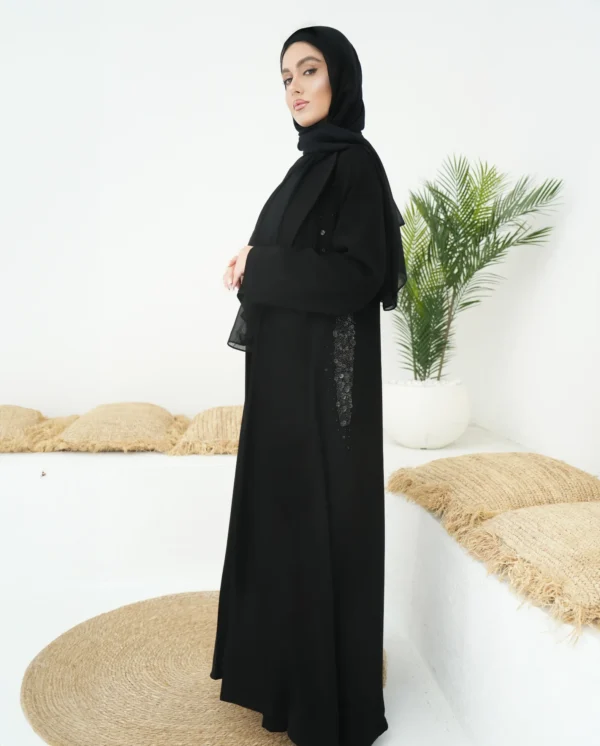 Celestial Nightfall Abaya, Beaded Black Abaya, Elegant Evening Abaya, Sophisticated Black Abaya