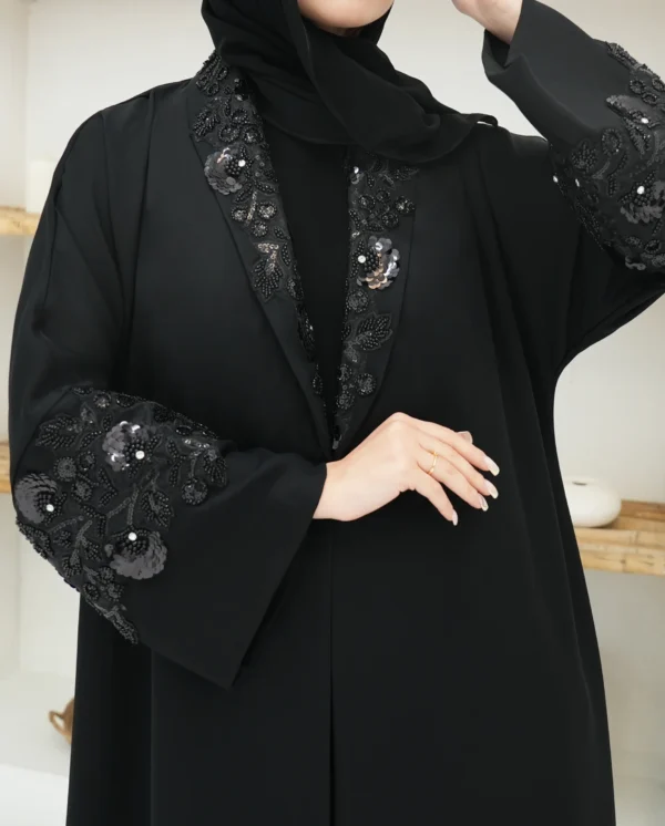 Enchanted Onyx Abaya, Beaded Black Abaya, Luxury Evening Wear, Artistic Embroidery Abaya