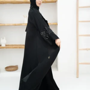 Enchanted Onyx Abaya, Beaded Black Abaya, Luxury Evening Wear, Artistic Embroidery Abaya