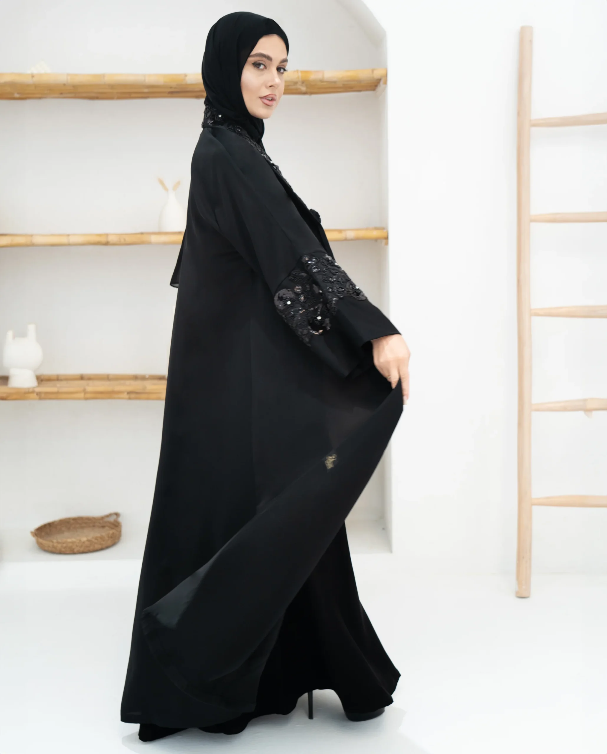 Enchanted Onyx Abaya, Beaded Black Abaya, Luxury Evening Wear, Artistic Embroidery Abaya