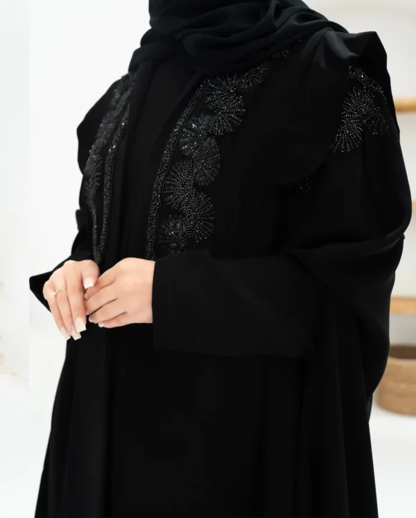 Velvet Shadow Abaya, Embroidered Black Abaya, Sophisticated Evening Wear, Luxurious Black Abaya