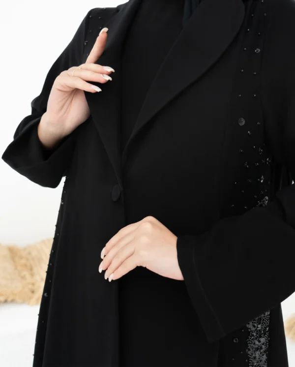 Celestial Nightfall Abaya, Beaded Black Abaya, Elegant Evening Abaya, Sophisticated Black Abaya