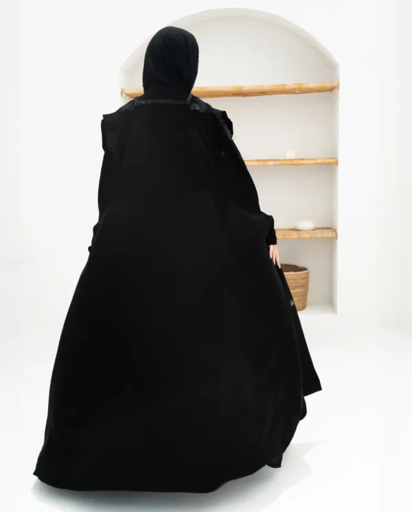 Velvet Shadow Abaya, Embroidered Black Abaya, Sophisticated Evening Wear, Luxurious Black Abaya